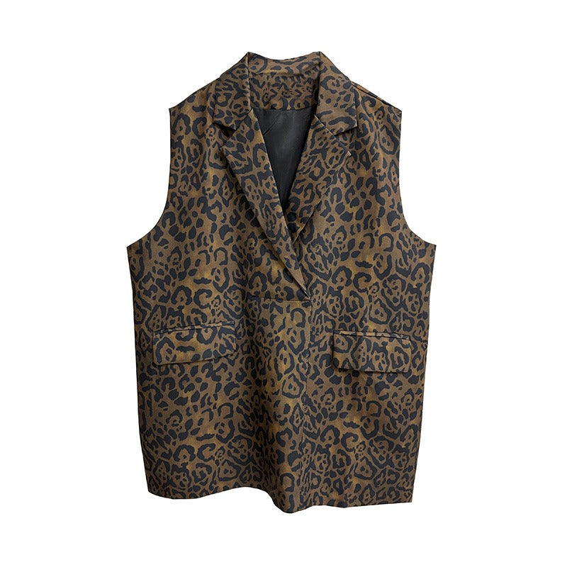 Leopard print vest dress, spring/summer new loose and slimming fashion casual A-line skirt