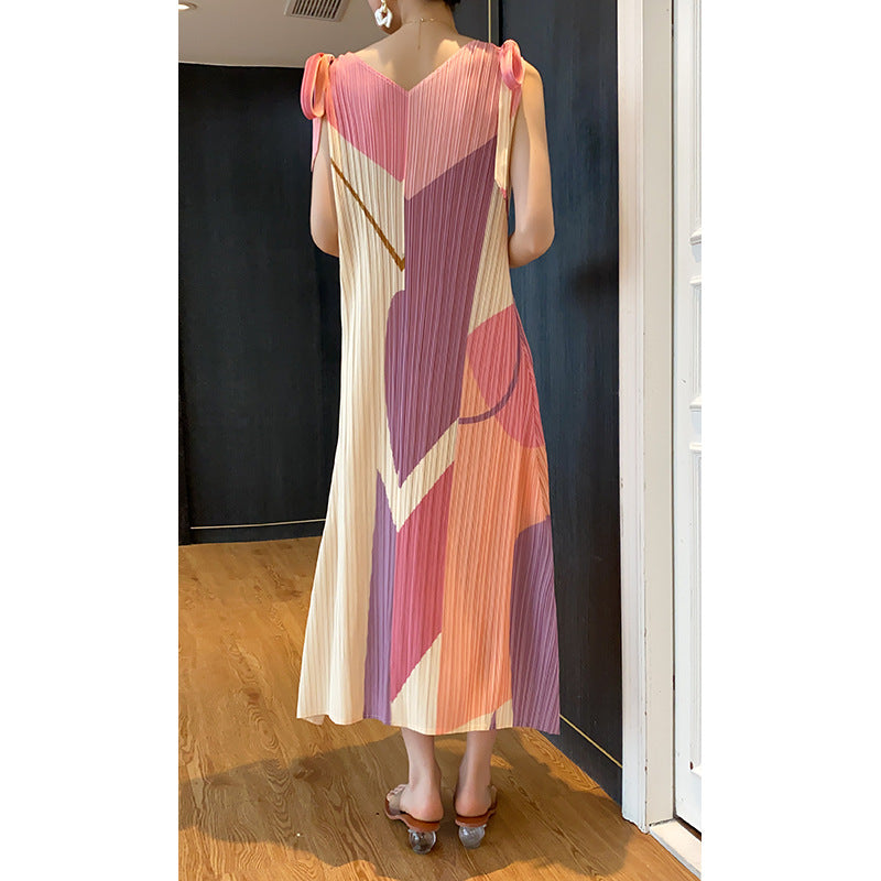 Summer Fashion Sleeveless Beach Dress For Women Vintage Design Party Mid-Long V-Neck Frocks Aesthetic Streetwear