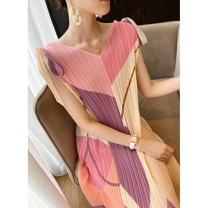 Summer Fashion Sleeveless Beach Dress For Women  Vintage Design Party Mid-Long V-Neck Frocks Aesthetic Streetwear