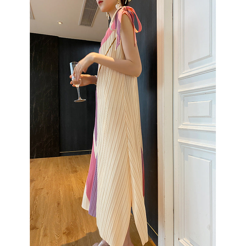 Summer Fashion Sleeveless Beach Dress For Women  Vintage Design Party Mid-Long V-Neck Frocks Aesthetic Streetwear